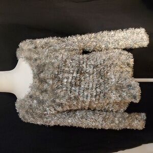 Vintage Effeci Fuzzy Sweater in Light Sage Green and Cream